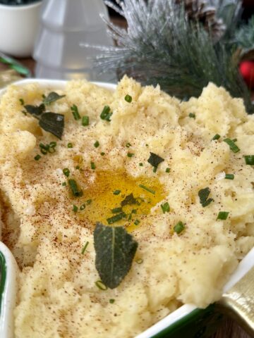 Close-up of creamy mashed potatoes made with cottage cheese for extra protein.”