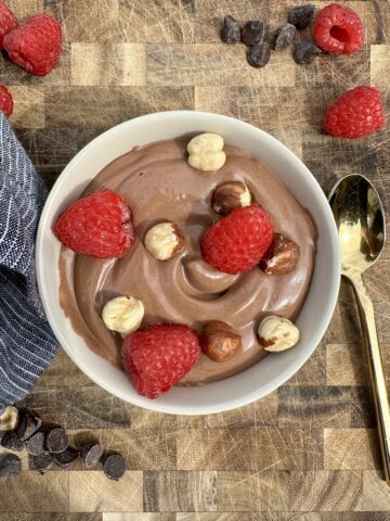 brownie batter protein dessert in bowl
